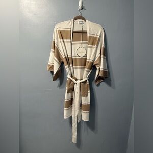 NWT Revolve Runaway The Label Tan / White Striped Belted Cardigan Women’s Size 4